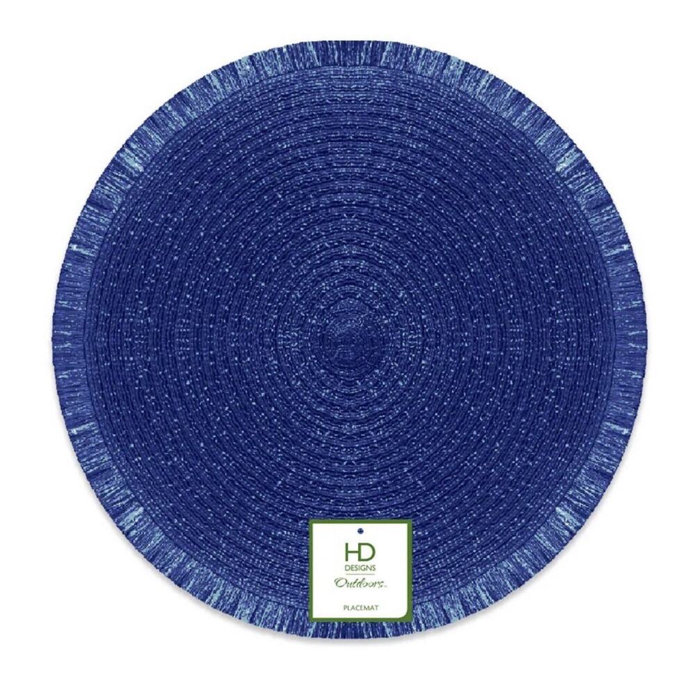 HD Designs 4 Pack Fringe Placemats 15" Round Indoor/ Outdoor Blue New